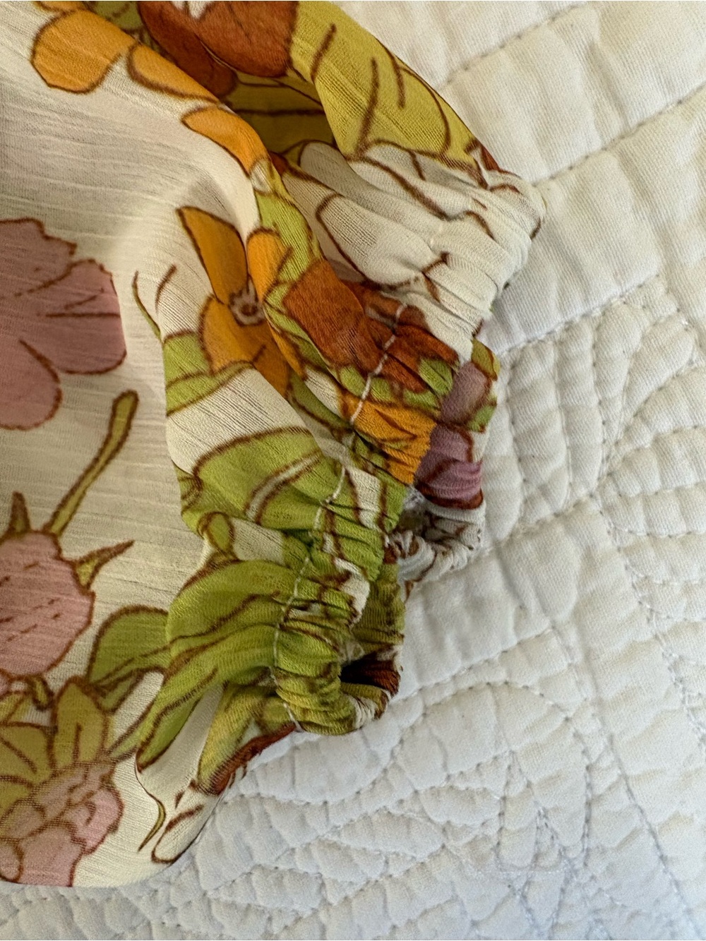 BTFBM White Floral V-Neck Long Sleeve Blouse with Pink and Orange Blooms - Picture 4 of 6
